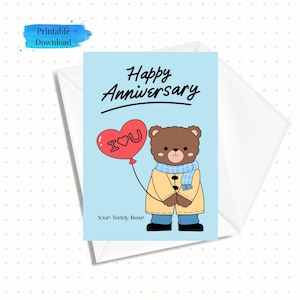 Leuke jubileumkaart, afdrukbare I Love You-kaart van je teddybeer, downloadbare 5 x 7 print from Home-kaart (incl. gratis envelopsjabloon)