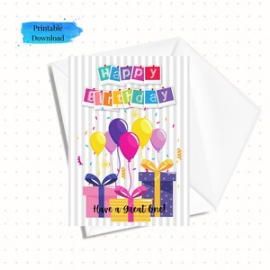 Tarjeta de feliz cumpleaños imprimible con tarjeta de cumpleaños lista para imprimir, descarga instantánea de 5x7 (incluye plantilla de sobre)
