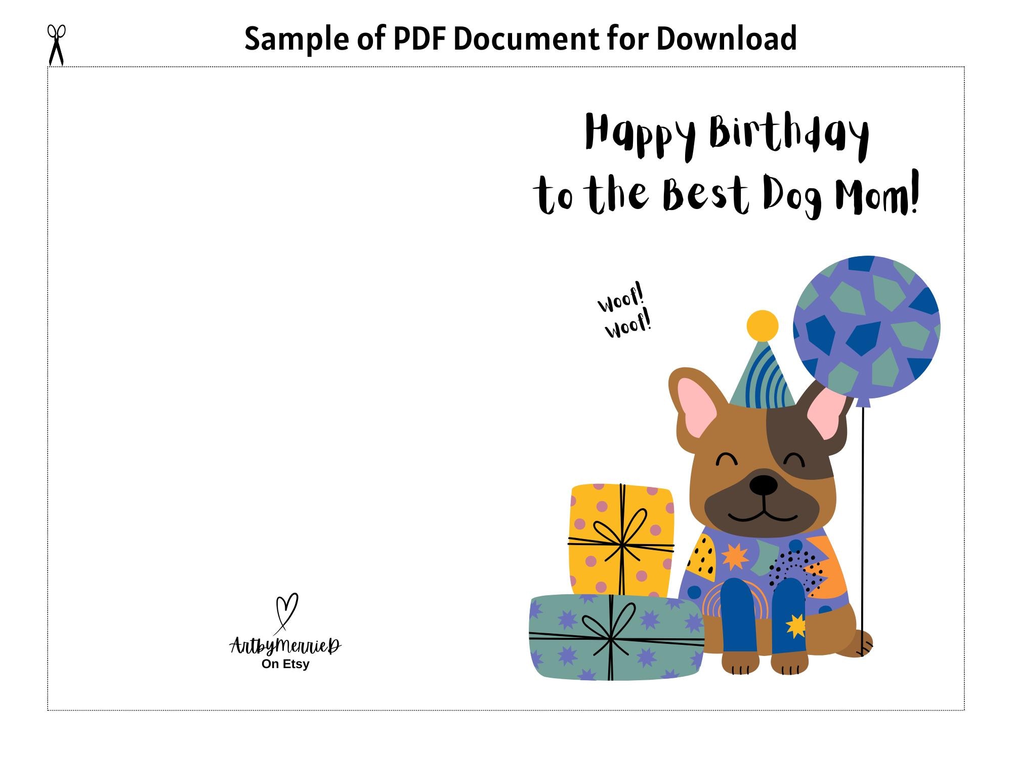 Printable Mother Birthday Card for Best Dog Mom, Downloadable Birthday ...