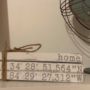 Wooden Books, Latitude & Longitude, GPS, Coordinates, Customizable Wooden Book Stacks, Farmhouse Home Decor, Life&#39;s Canopy