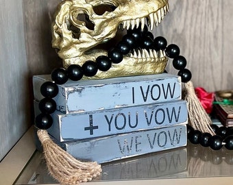 I Vow You Vow We Vow book stacks, Mysterious, Wooden Book Stacks, Farmhouse Home Decor, Life&#39;s Canopy