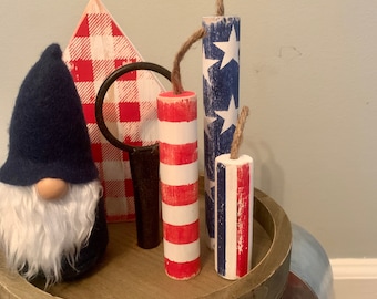 Firecracker Decor, Fourth of July Decor, 4th of July, Patriotic Decor, Tiered Tray Decor, Farmhouse Decor, Life's Canopy