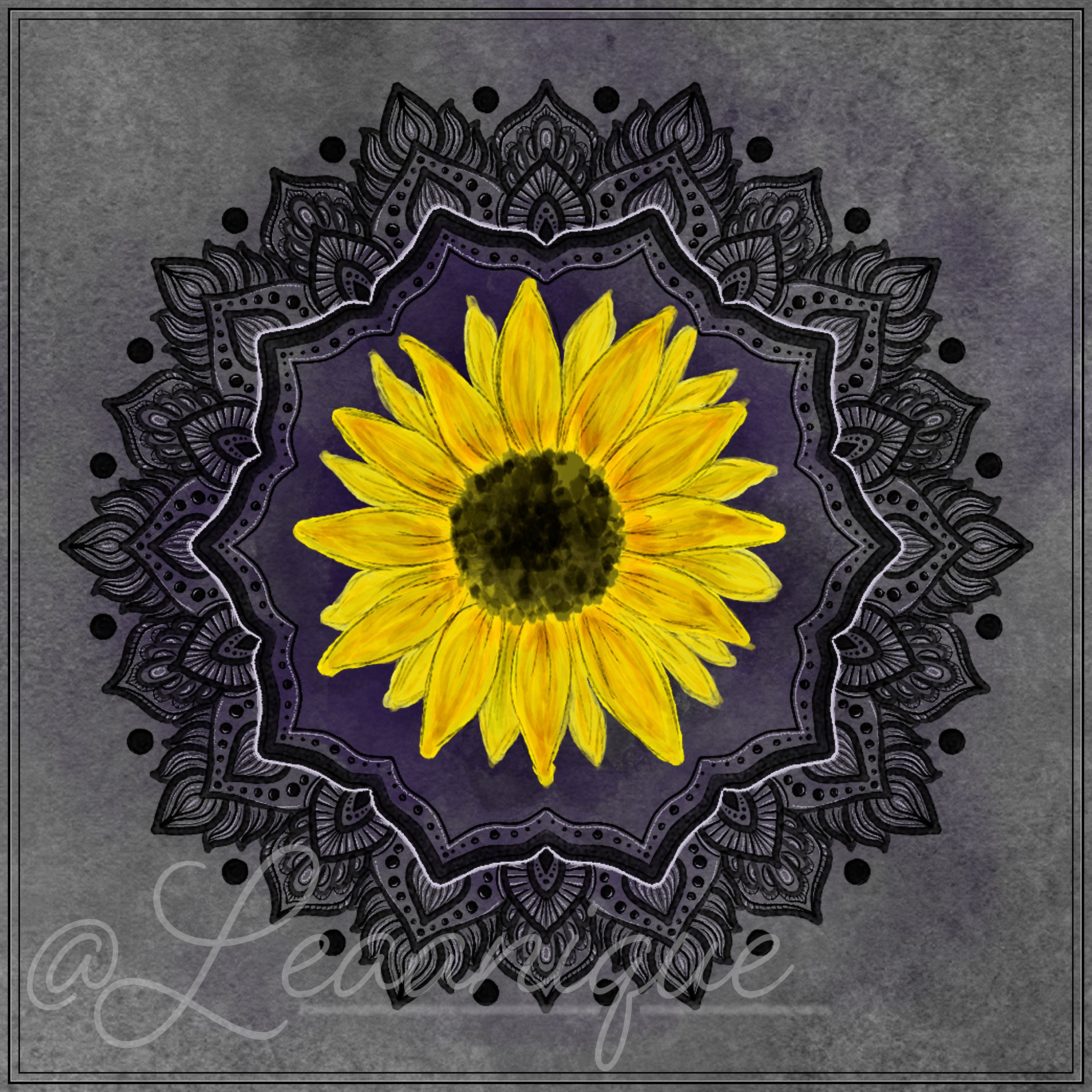 Digital drawing sunflower in mandala Etsy