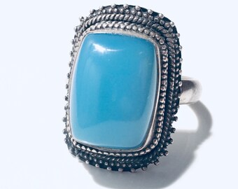 Silver Ring Gift For Her Genuine Aqua Chalcedony Ring Size 8US Gift Idea Gift For Chalcedony Ring JPY0211 Dainty Ring