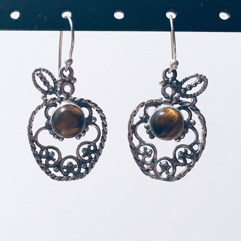 Sterling silver Silver earrings Gift Earrings Silver Sterling silver earrings Tiger\u2019s eye earrings Apple earrings Tiger\u2019s eye