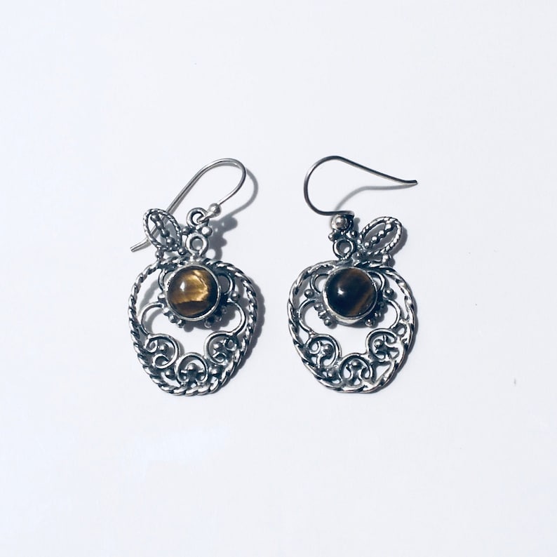 Sterling silver Silver earrings Gift Earrings Silver Sterling silver earrings Tiger\u2019s eye earrings Apple earrings Tiger\u2019s eye