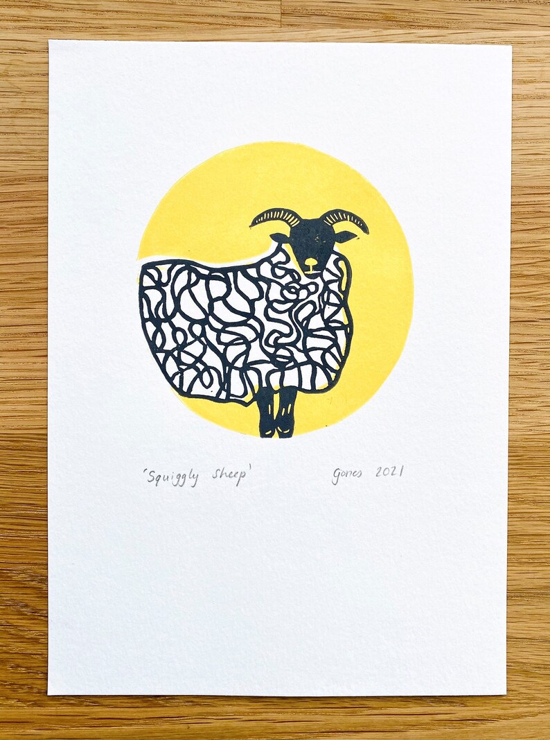 Sheep lino prints set of three