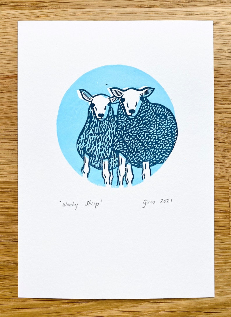 Sheep lino prints set of three