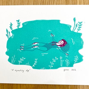 Wild Swimming Lino Print