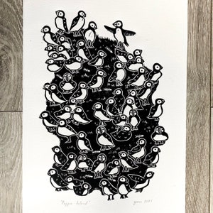 Puffin Island lino print