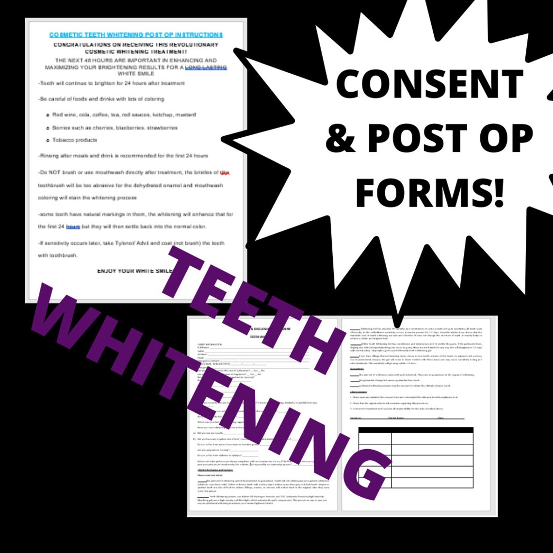 TEETH WHITENING Consent & Post Op Forms Etsy