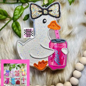 Goose Car Freshie, Glitter Air Freshener, Car Scents Accessory, goose with can, porch goose, goose freshie, silly goose, energy drink image 1