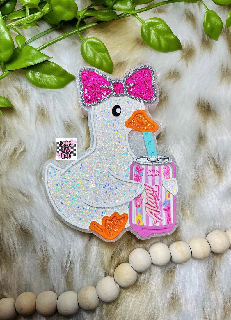 Goose Car Freshie, Glitter Air Freshener, Car Scents Accessory, goose with can, porch goose, goose freshie, silly goose, energy drink image 2