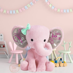 Birth Stat Elephant, birth announcement keepsake, Statistics Elephant Newborn baby gift, Elephant Baby Girl Gift, Personalized Elephant