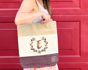 Personalized Monogram Canvas Tote Bag, Custom Initial
