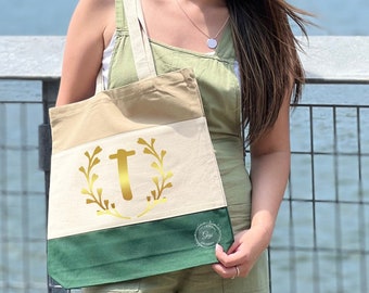 Personalized Canvas Tote Bag, Custom Name, Metallic Colors