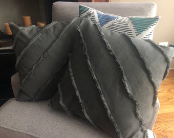 Charcoal Fringe Stripe Pillow Cover