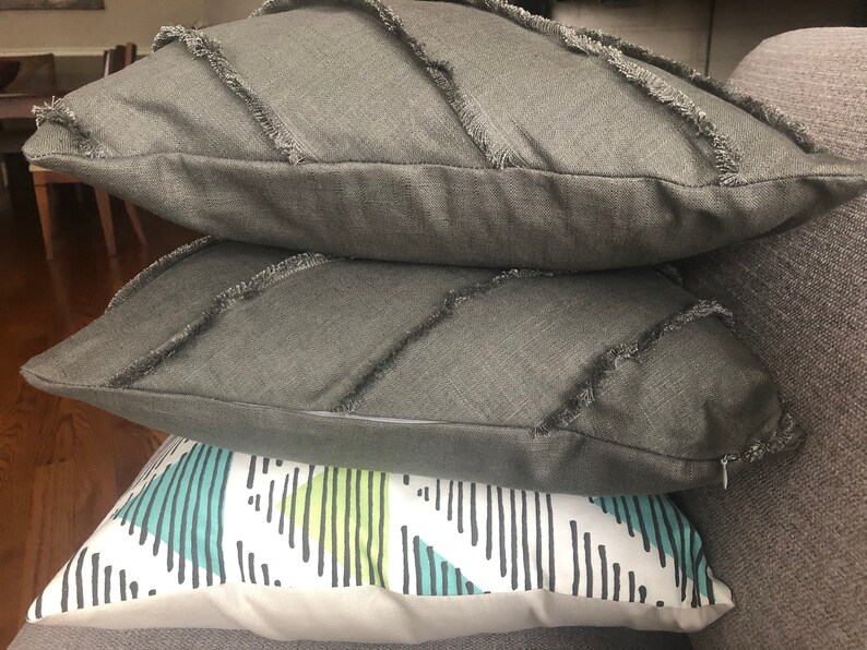 Charcoal Fringe Stripe Pillow Cover
