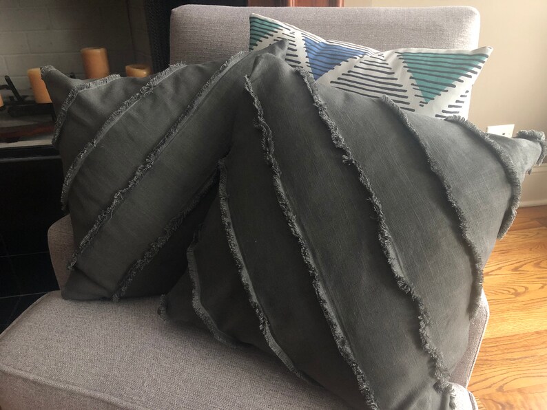 Charcoal Fringe Stripe Pillow Cover