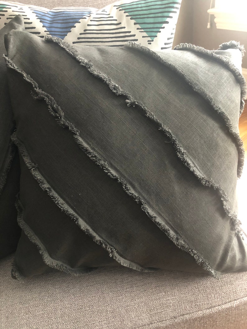 Charcoal Fringe Stripe Pillow Cover