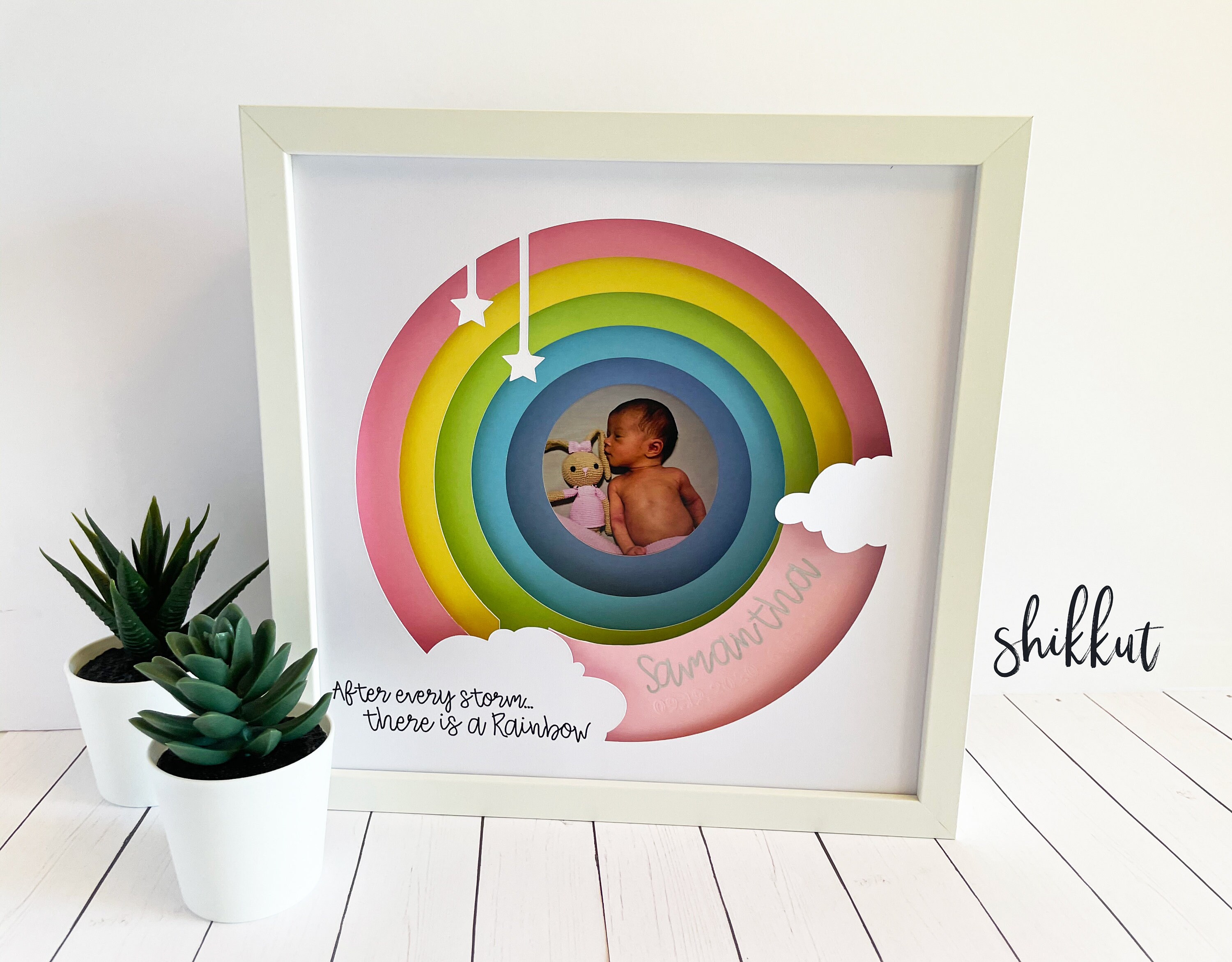 Personalized Paper Shadow Box Newborn Rainbow Baby Birth Etsy