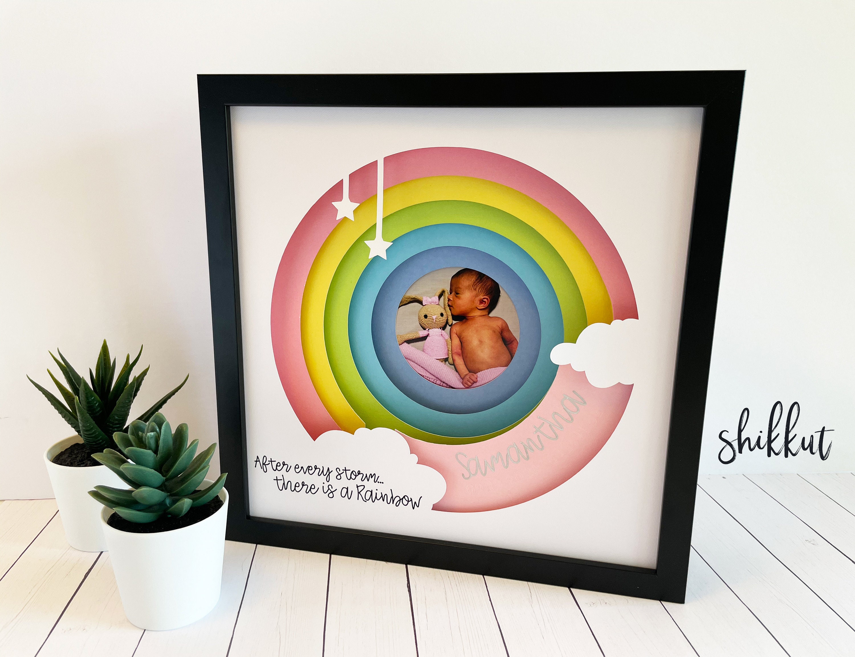 Personalized Paper Shadow Box Newborn Rainbow Baby Birth Etsy
