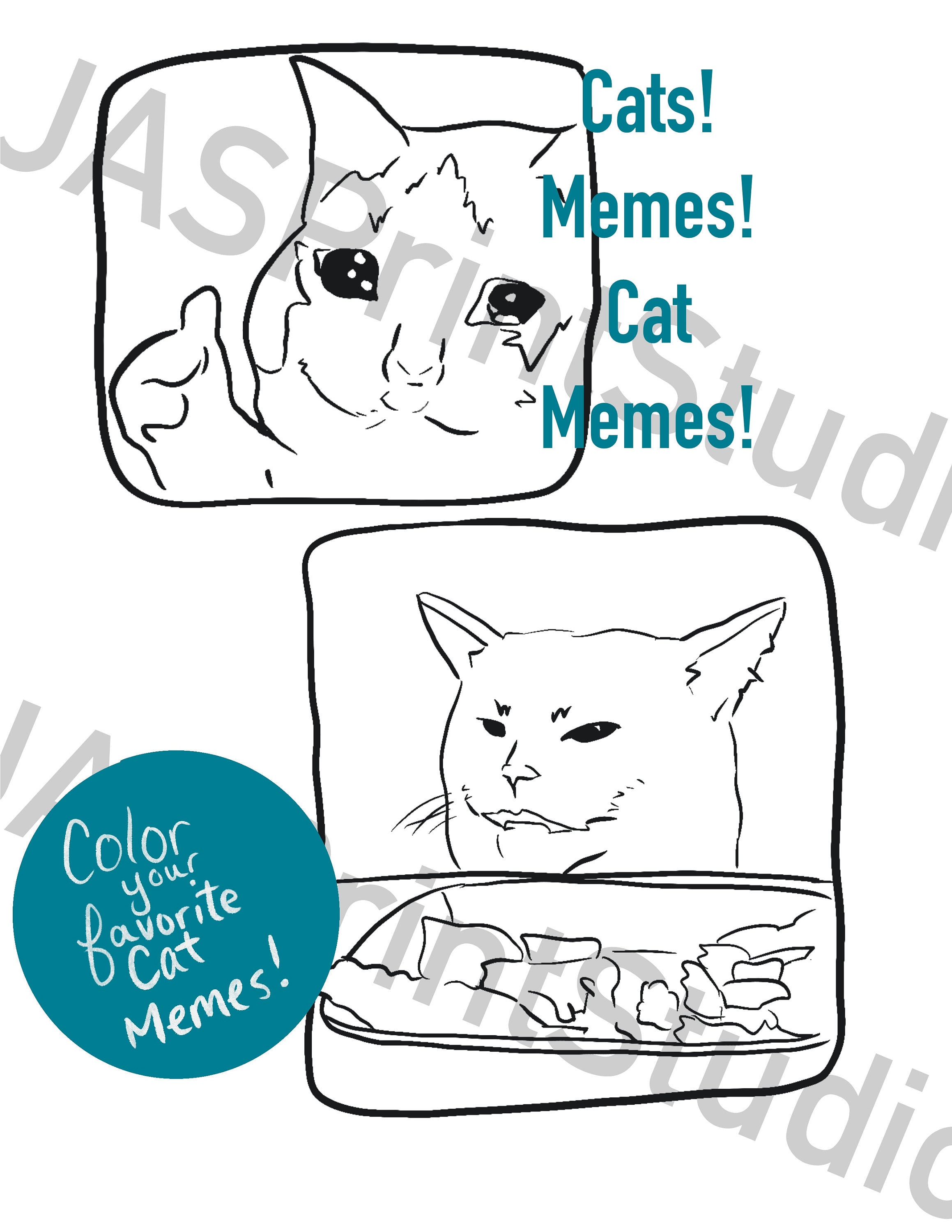 Color Your Favorite Cat Memes! Adult Coloring Pages Printables 3