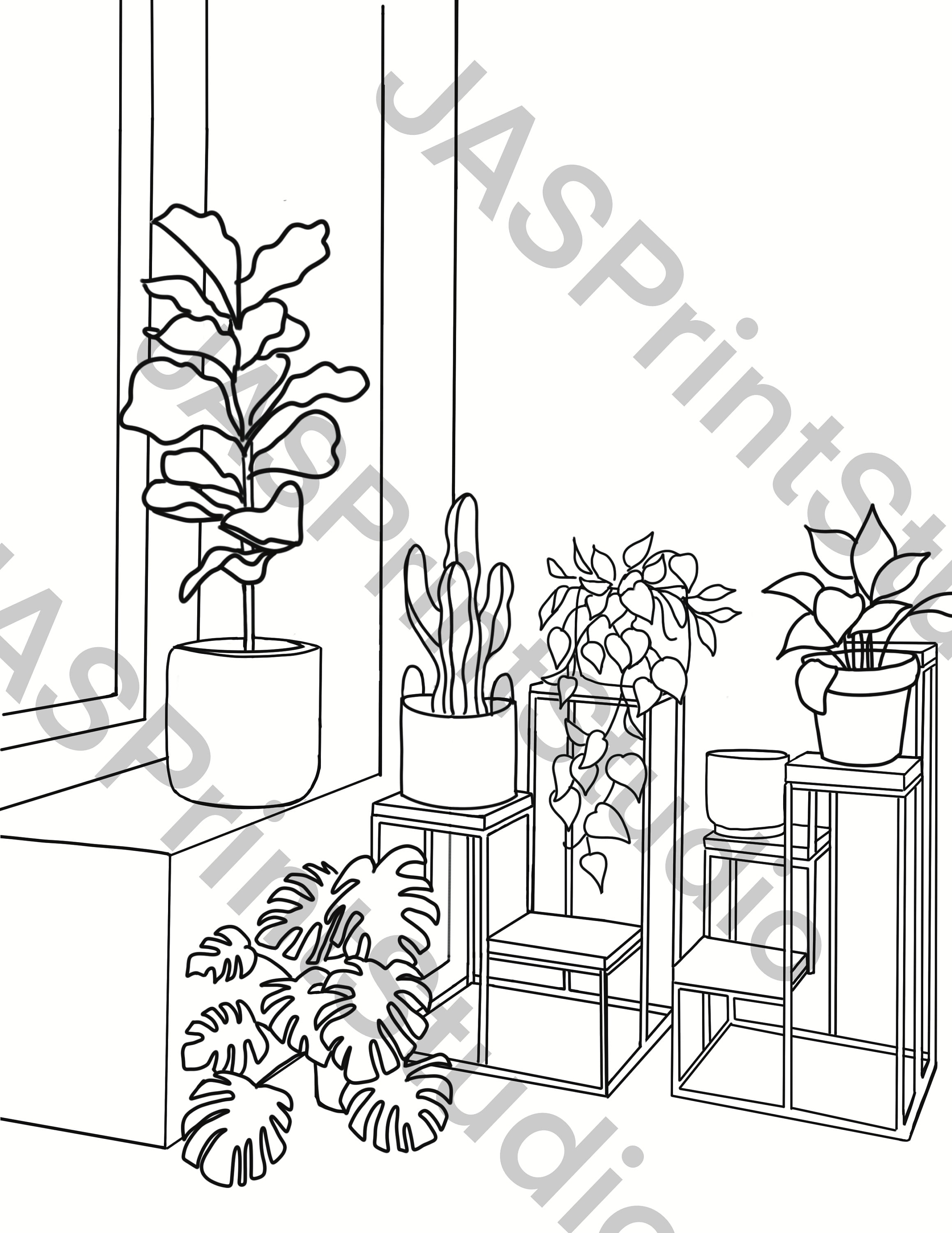 Houseplants Printable Coloring - Etsy UK