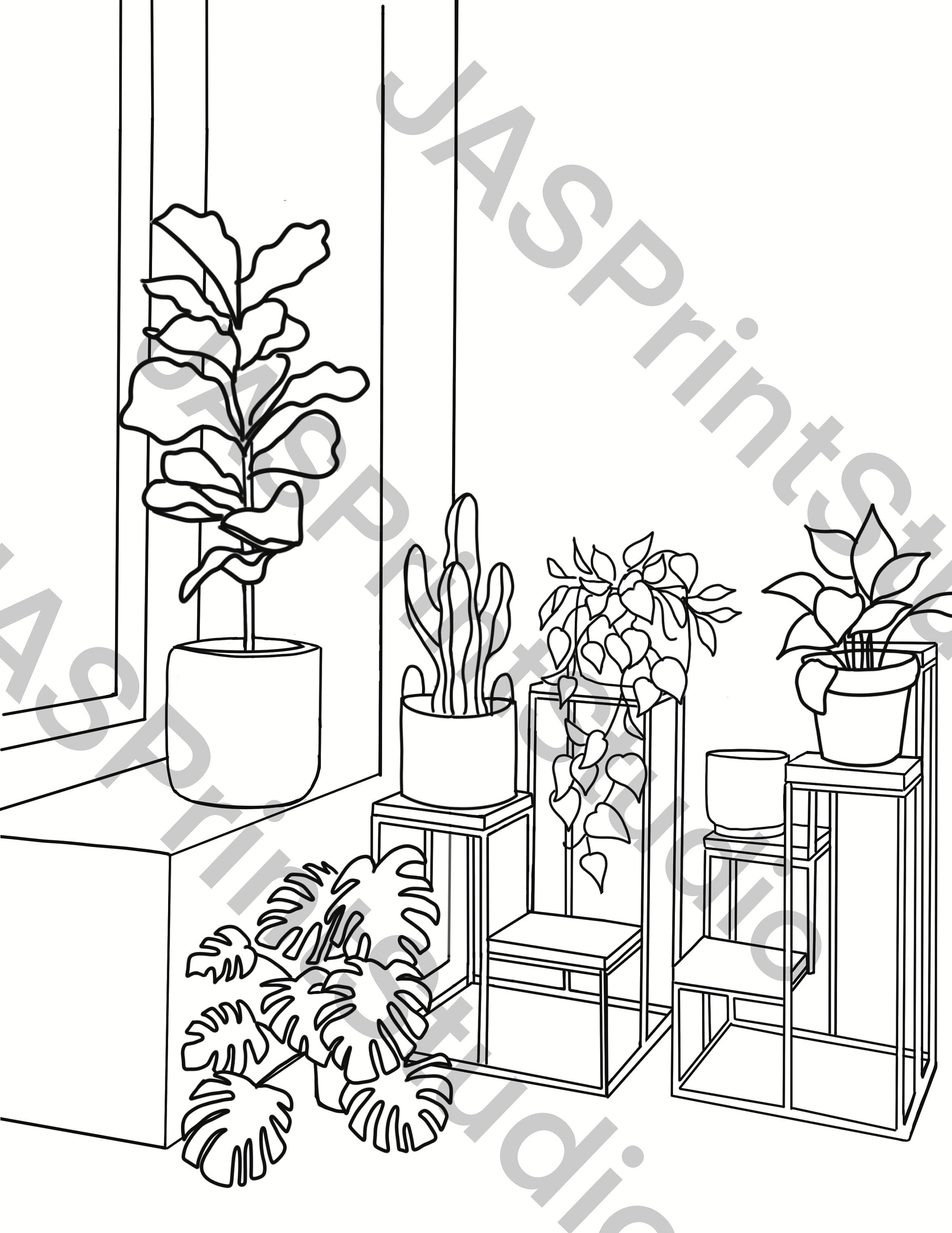 5 Botanical Printable Coloring Pages - Etsy Ireland