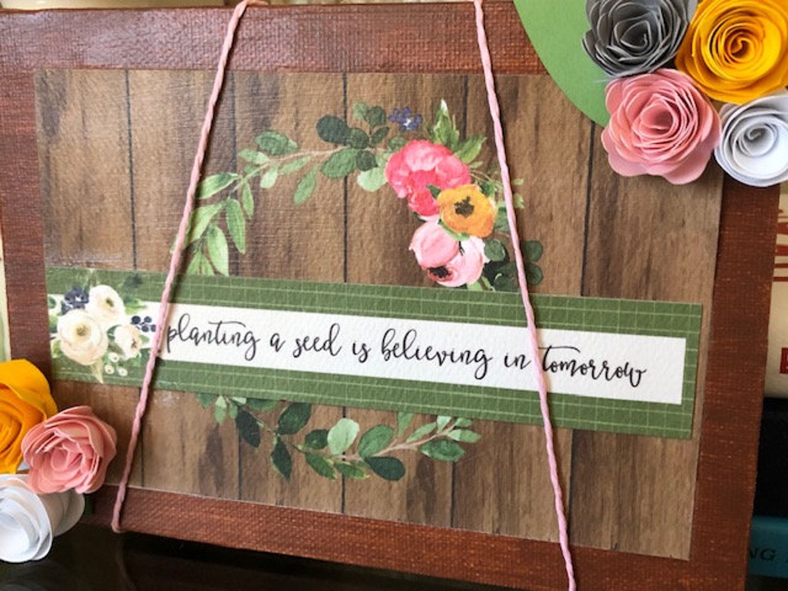 Painted canvas decoupage with flowers and inspirational quote Etsy