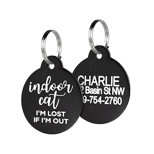 GoTags Indoor Cat Tag, Personalized Cat Tag for Indoor Only Cat, Small Cat Tag, Engraved Cat ID Tag, Cat Name Tag