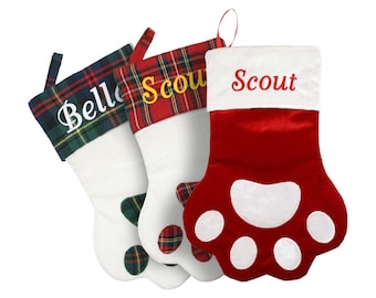 GoTags Paw Shaped Christmas Stocking for Pet, Personalized Holiday Stockings for Dog and Cat, Pet Christmas Stockings with Name Embroidered