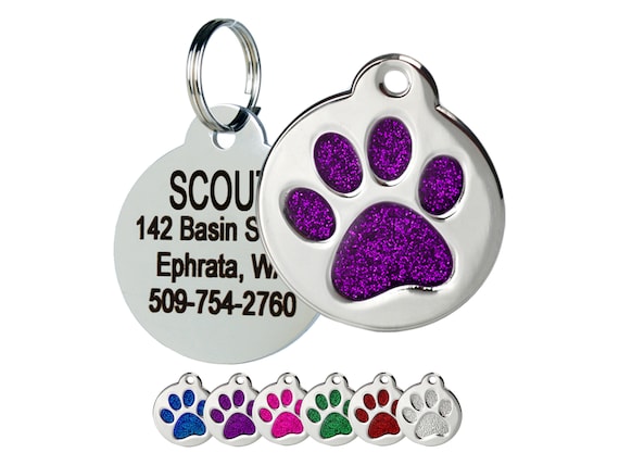 Gotags Glitter Dog Tags Personalized Engraved Dog ID Tag Stainless Steel Paw Print Dog Tag With Glitter Custom Pet Tags for Cats Dogs Etsy