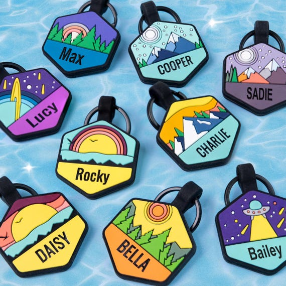 GoTags Silent Dog Tag with Design, Personalized Engraved Silicone Dog and Cat Name Pet ID Tags, Soundless No More Jingling Dog Tags