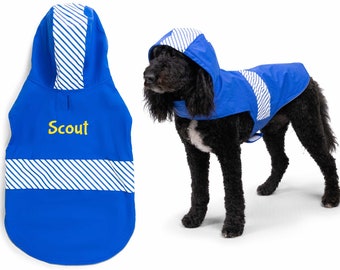 GoTags Dog Raincoat, Personalized Rain Jacket with Hood, Waterproof Dog Coat Custom Embroidered with Name