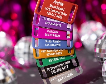 GoTags Colorful Slide on Dog Tag, Personalized ID Tag for Pets, Silent Dog Tag Engraved, Slide on Collar Pet Tag, Metal Nameplate 8 Colors