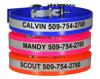 GoTags Personalized Waterproof Dog Collar, BioThane Dog Collar, Reflective Dog Collar, Engraved Dog Collar with Name & Phone