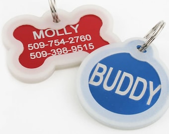 GoTags Pet Tag, No Noise, Quiet Dog Tags, Personalized ID Engraved for Cat and Dog, Tag Silencer Glows in the Dark, Bone, Round, Heart