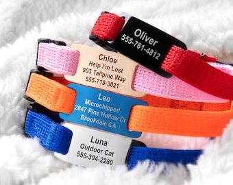 GoTags Personalized Cat Collar and Colorful Nameplate, Custom Engraved Tag on Breakaway Cat Collar with Name and Phone