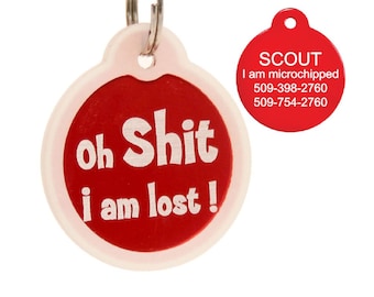 GoTags Oh Shit I'm Lost Dog Tags with Glow-in-the-Dark Silencer - No Noise, Quiet Dog Tags - Silent Pet ID Tags