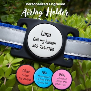 GoTags AirTag Dog Collar Holder, Personalized Engraved AirTag Dog Tag, Silicone Dog ID Tag, Slide On Dog Tag Air Tag Case