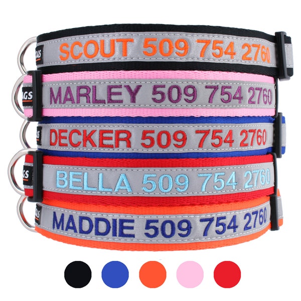 GoTags Reflective Dog Collar Personalized, Embroidered Dog Collar with Quick Release Buckle