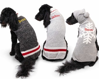 GoTags Dog Sweaters, Personalized Hand Knit Wool Dog Sweater, Black & Gray Dog Sweaters, Christmas Dog Sweater for Small and Large Dog