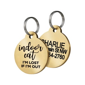 GoTags Indoor Cat Tag, Cat Tag Personalized, Small Cat Tag, Brass Cat Tag