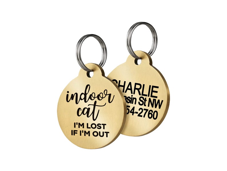 GoTags Indoor Cat Tag, Cat Tag Personalized, Small Cat Tag, Brass Cat Tag