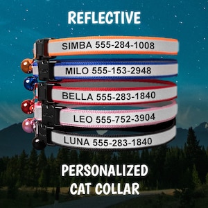 GoTags Personalized Reflective Cat Collar with Breakaway Buckle, Custom Engraved Breakaway Cat Collar with Name and Phone