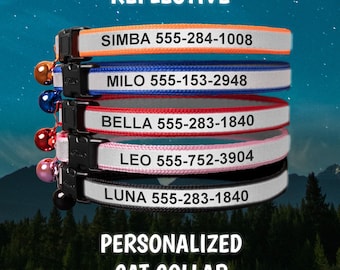 GoTags Personalized Reflective Cat Collar with Breakaway Buckle, Custom Engraved Breakaway Cat Collar with Name and Phone