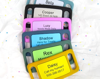 GoTags Silicone Slide-On Pet Tags, Silent ID Tags for Dogs and Cats, Soundless Collar Nameplate Personalized Engraved, Quiet Pet ID Tag