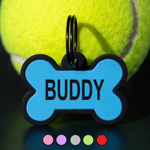 GoTags Silicone Dog Tag, Bone Shape Silent Dog Tags, Soundless Personalized Dog Tag Deep Engraved, Quiet Dog ID Tag