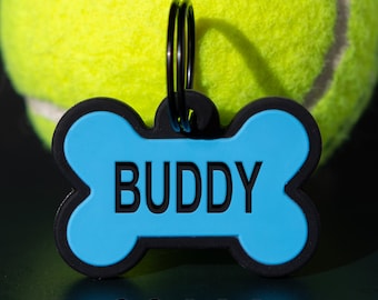 GoTags Silicone Dog Tag, Bone Shape Silent Dog Tags, Soundless Personalized Dog Tag Deep Engraved, Quiet Dog ID Tag